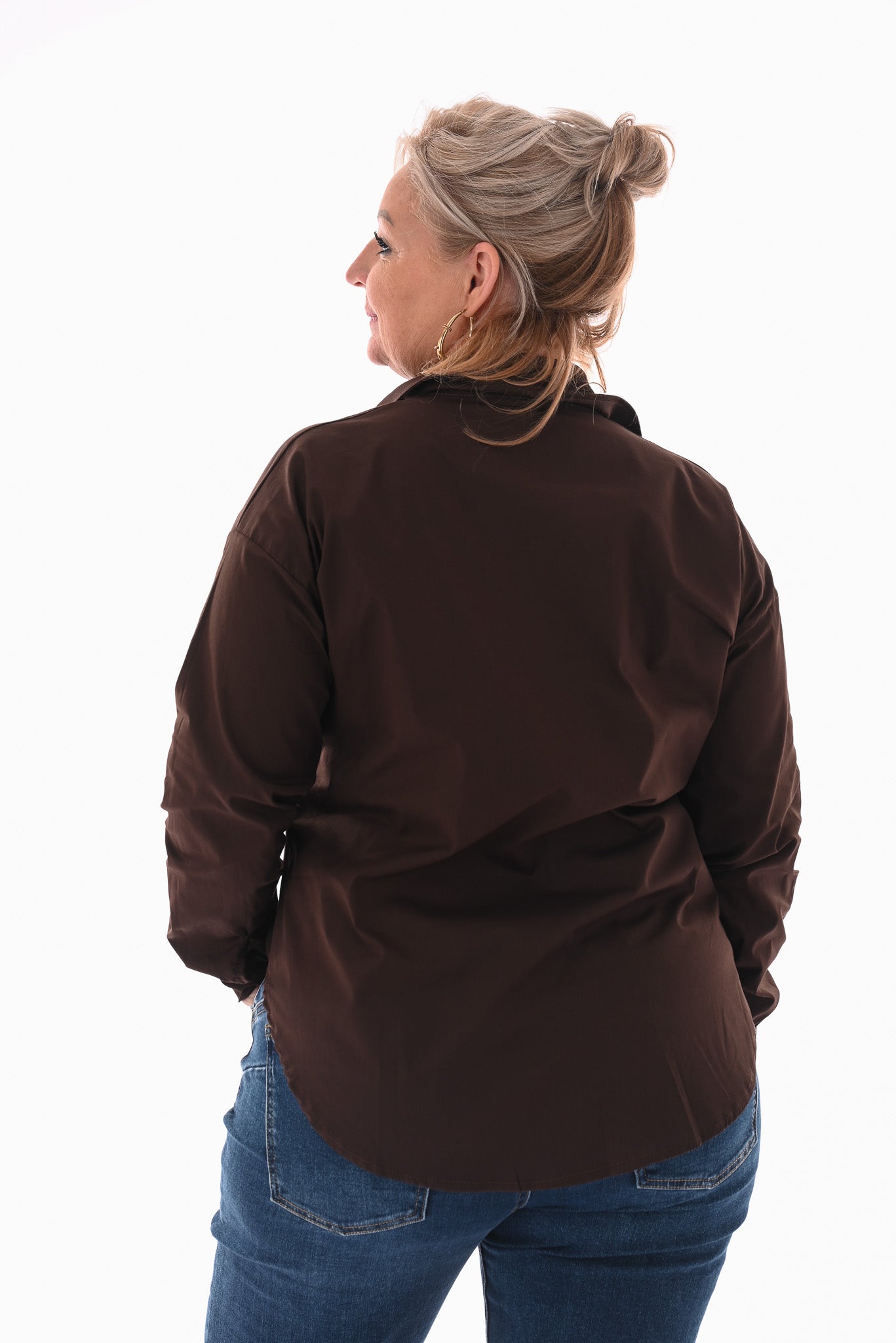 Blouse doorknoop uni donkerbruin