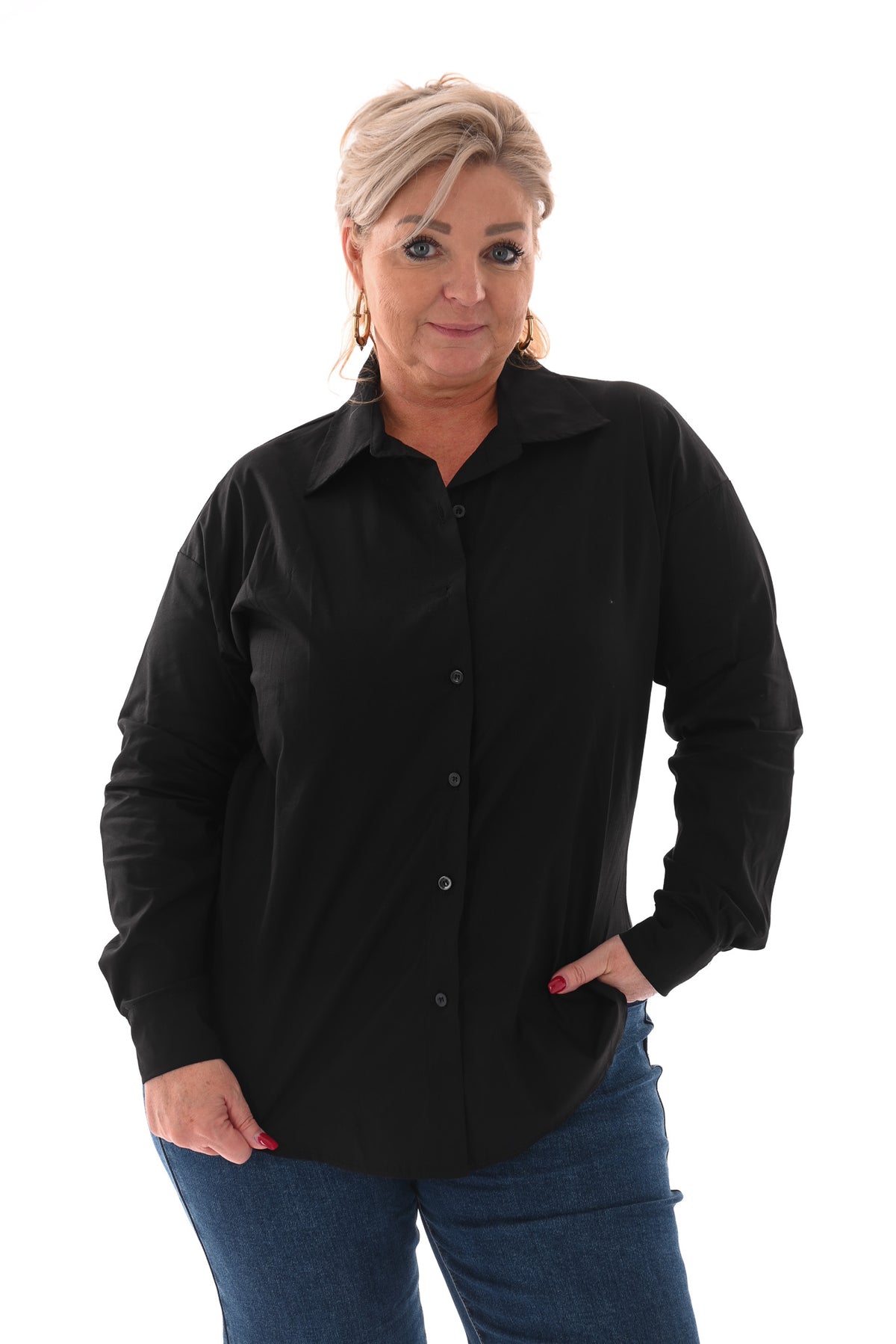 Blouse doorknoop uni zwart