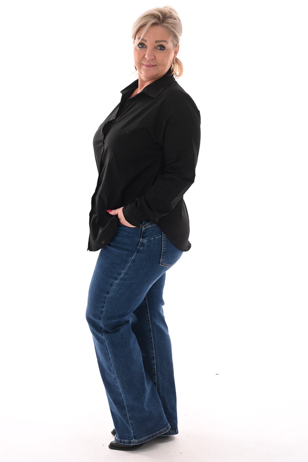 Blouse doorknoop uni zwart