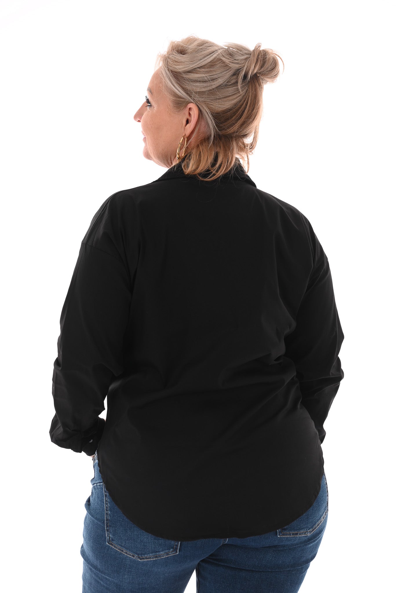 Blouse doorknoop uni zwart