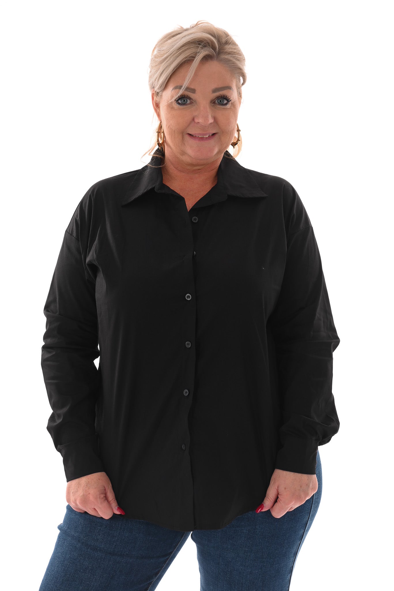 Blouse doorknoop uni zwart