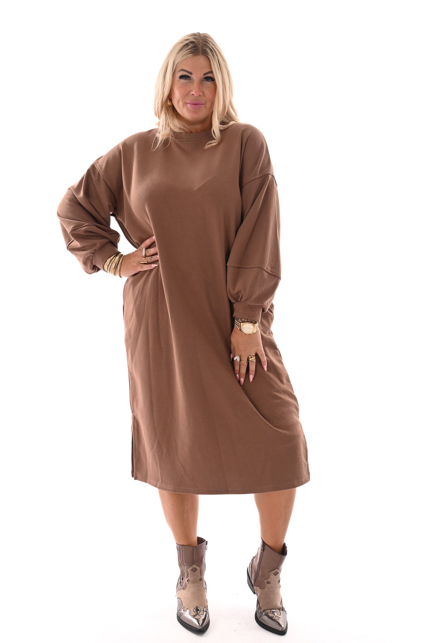 Sweaterdress met zakken bruin