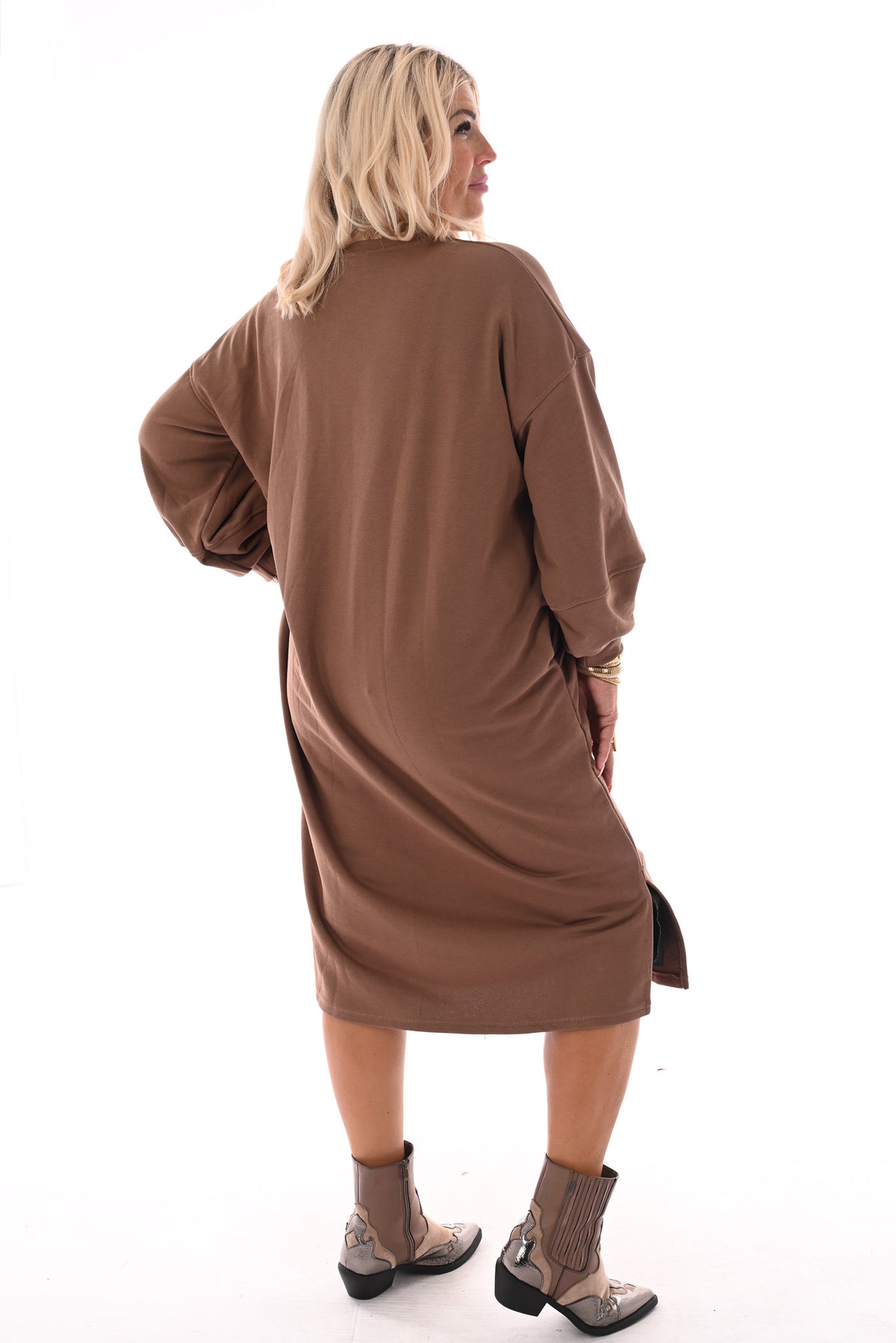 Sweaterdress met zakken bruin