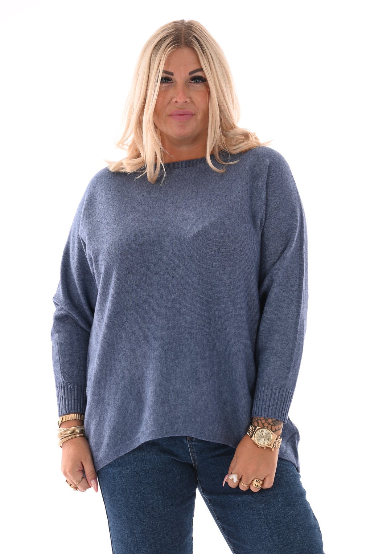 Trui met knoopjes jeansblauw