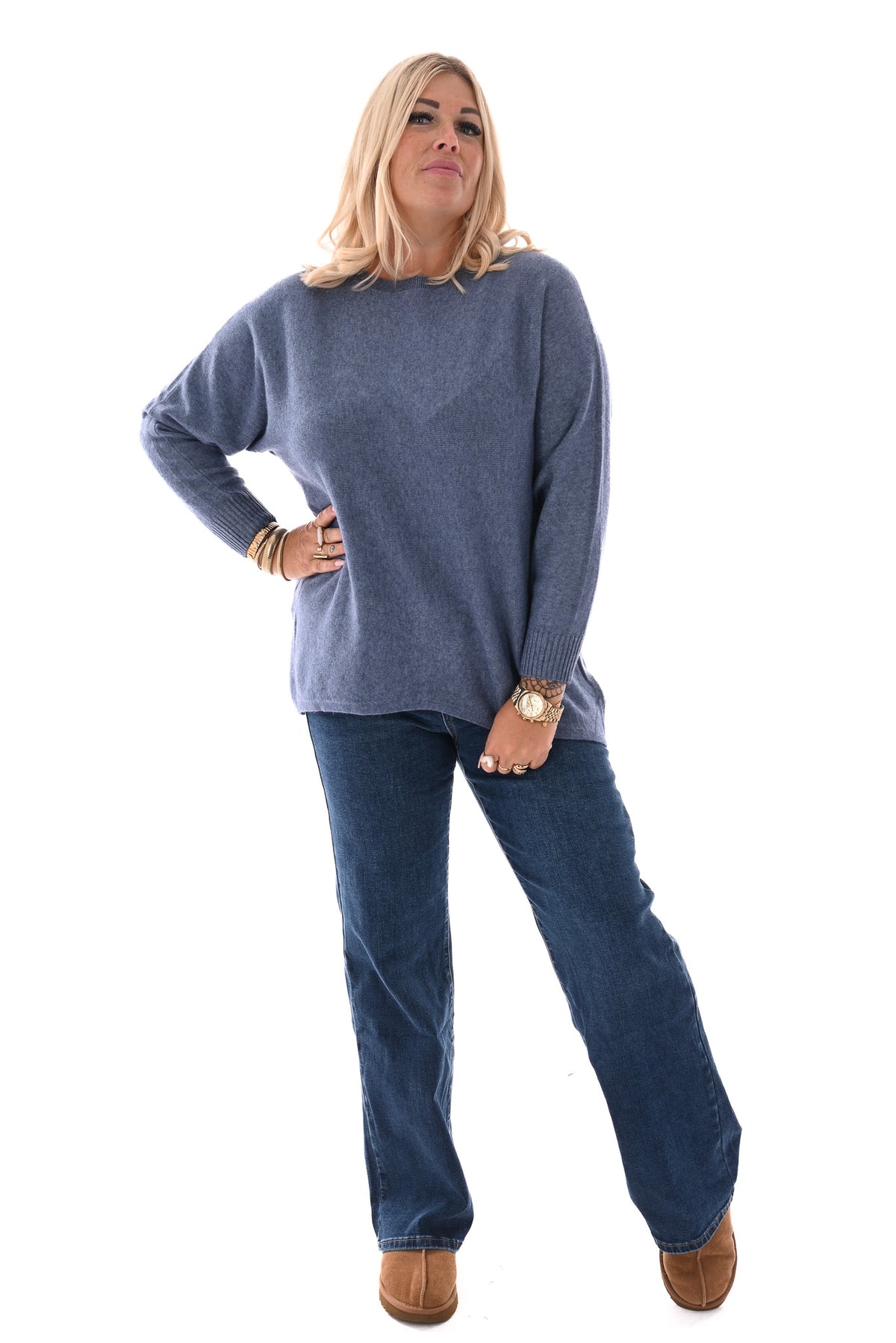 Trui met knoopjes jeansblauw