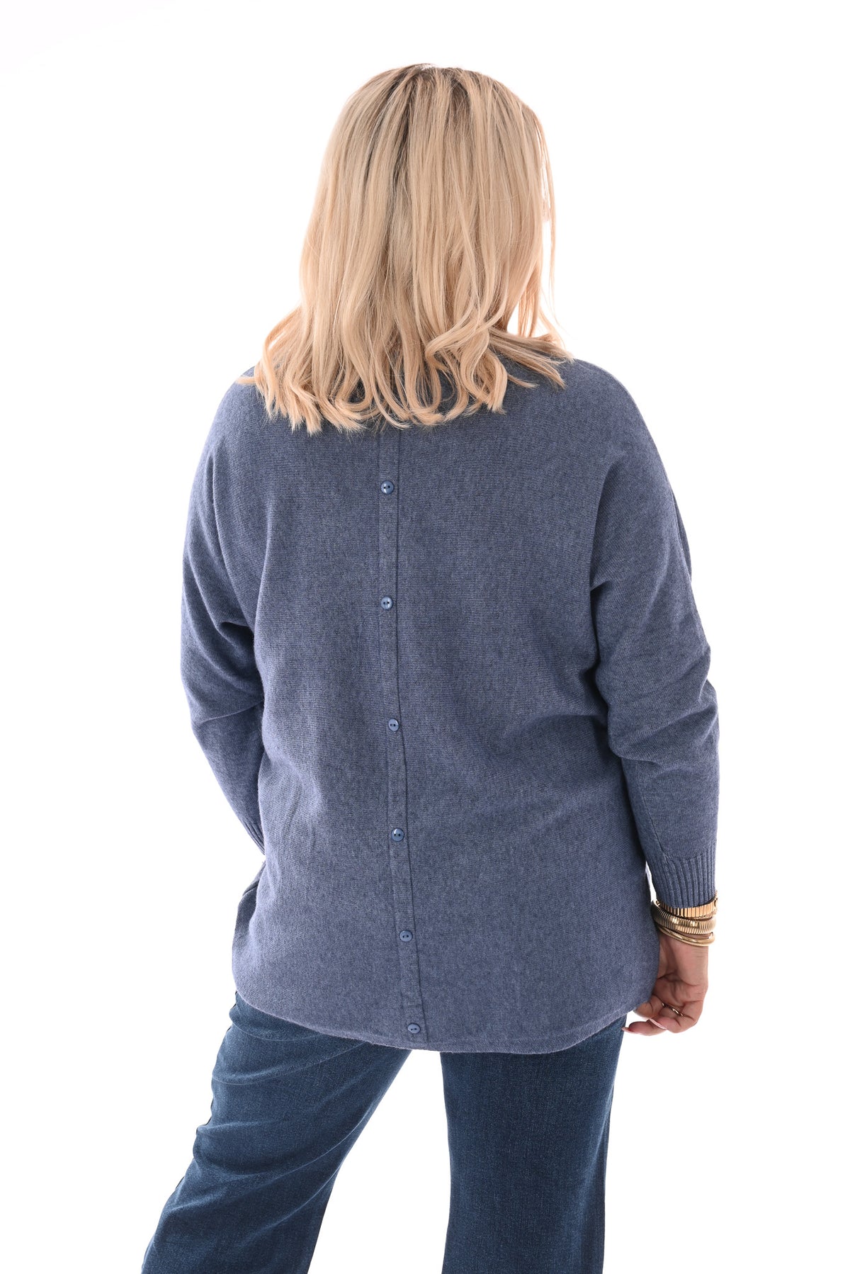 Trui met knoopjes jeansblauw