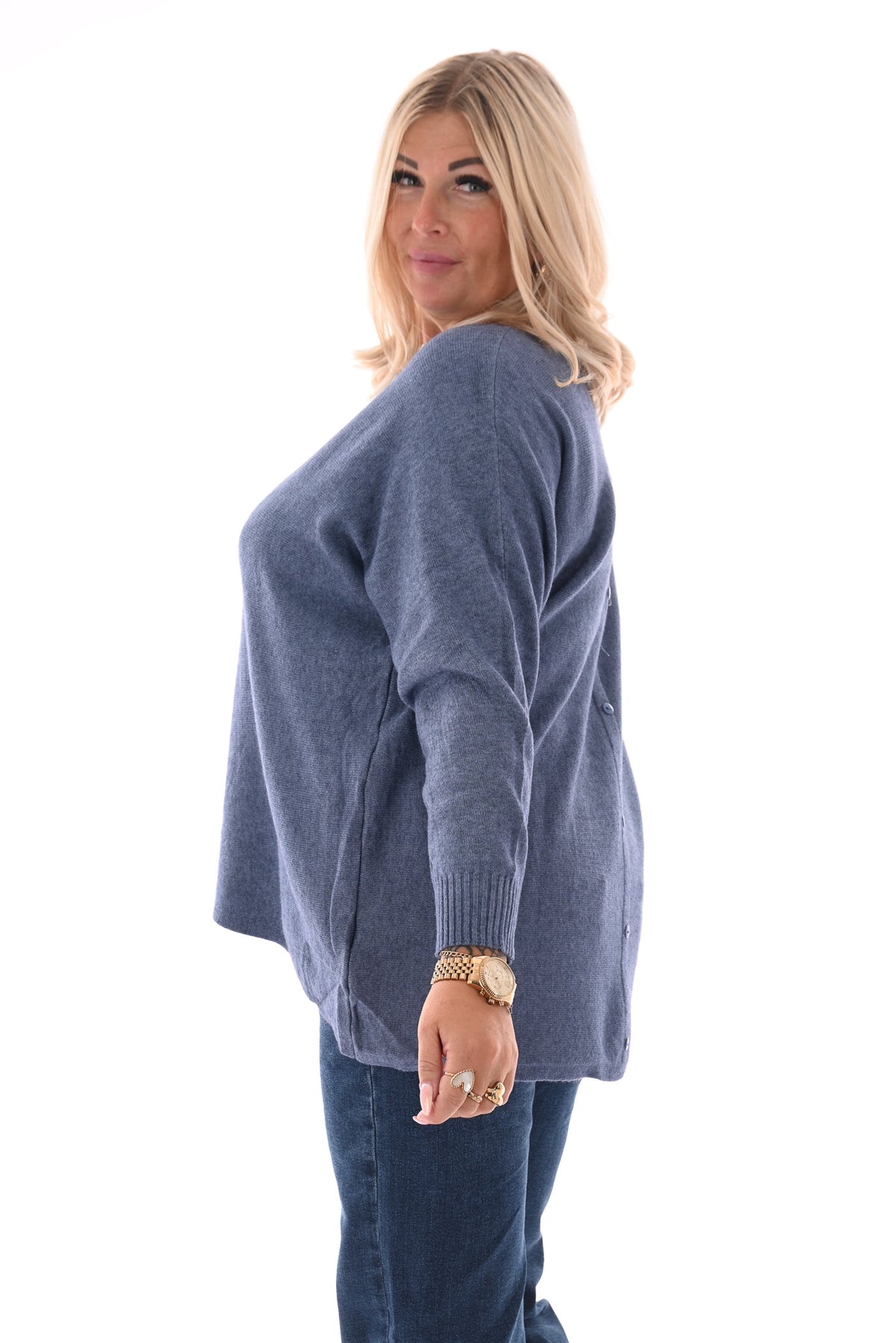 Trui met knoopjes jeansblauw