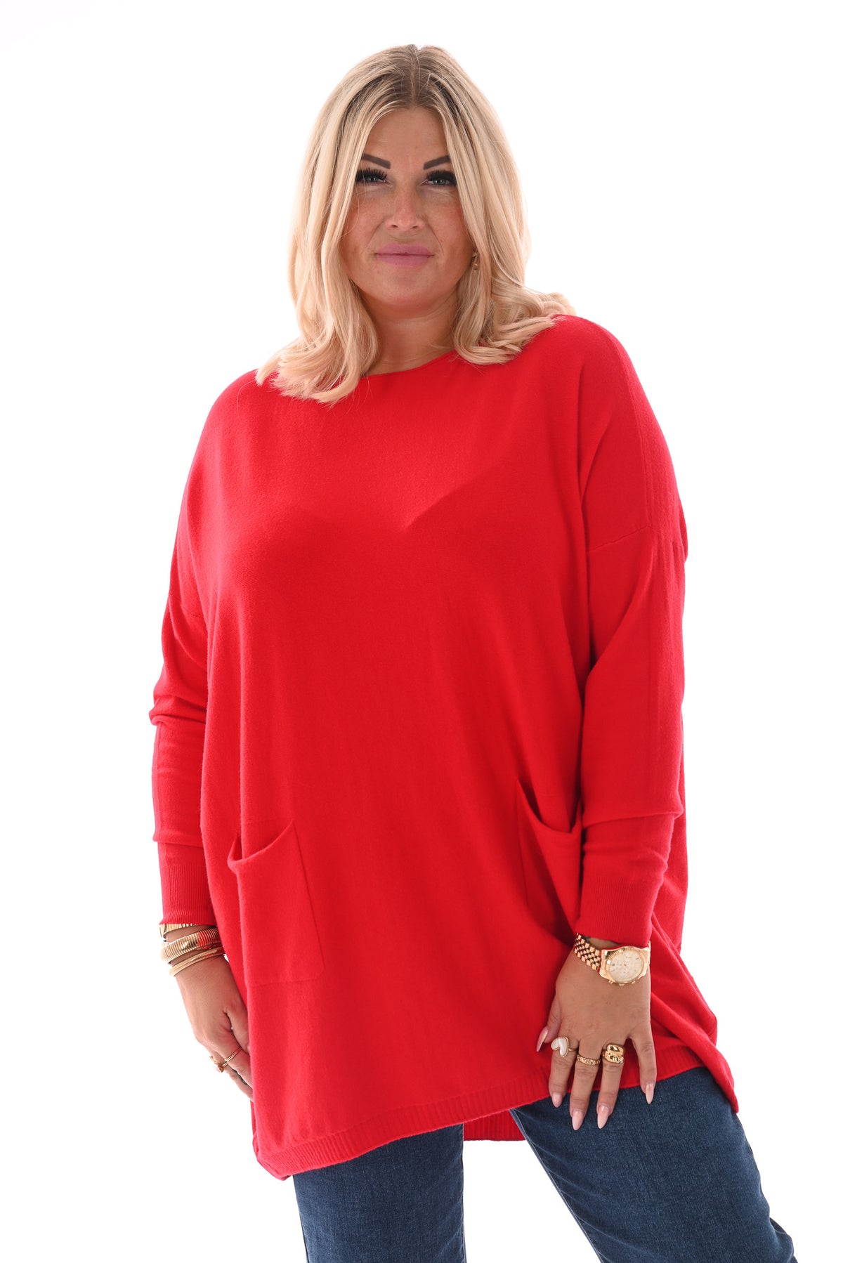 Trui met zakken en knoopjes rood