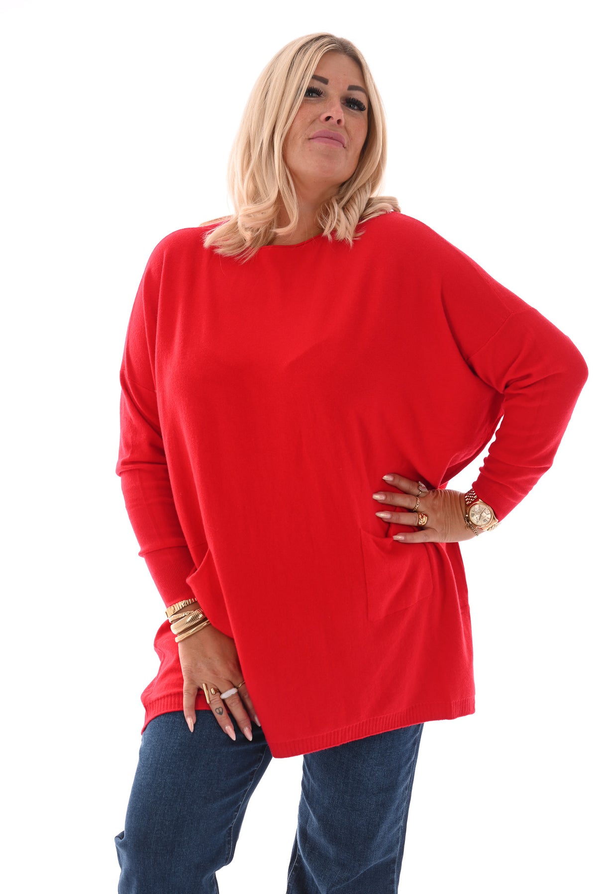 Trui met zakken en knoopjes rood