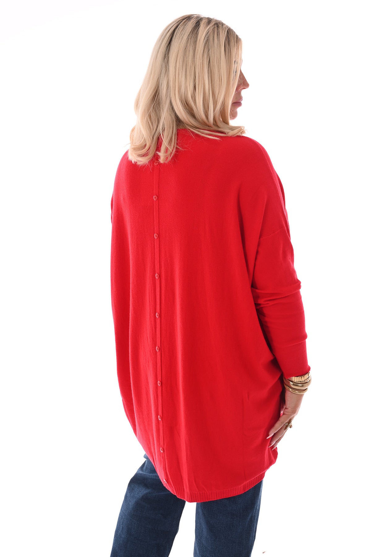 Trui met zakken en knoopjes rood