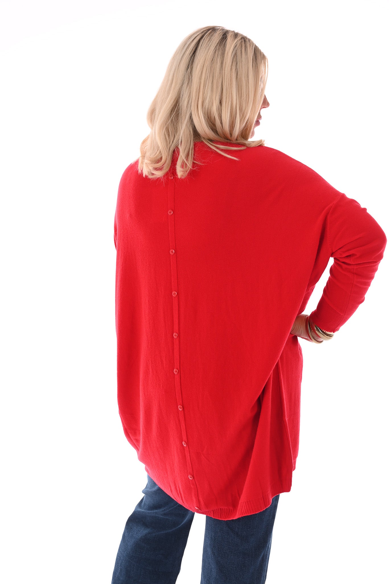 Trui met zakken en knoopjes rood