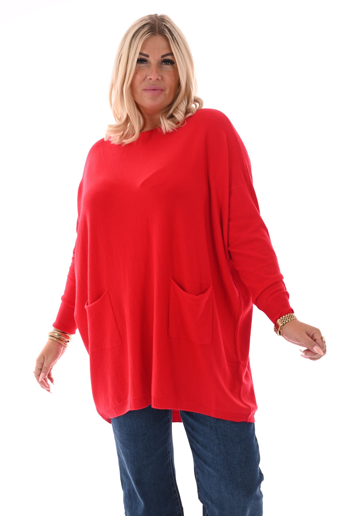 Trui met zakken en knoopjes rood