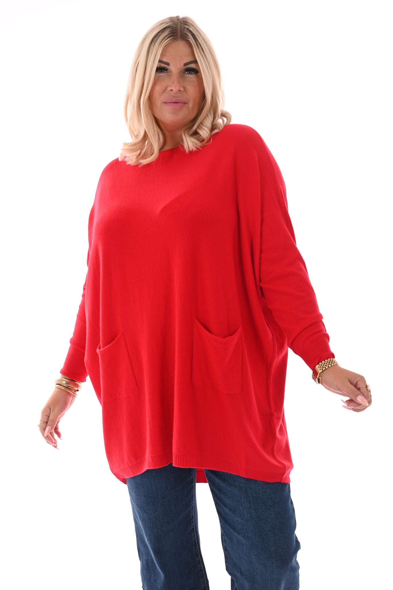 Trui met zakken en knoopjes rood