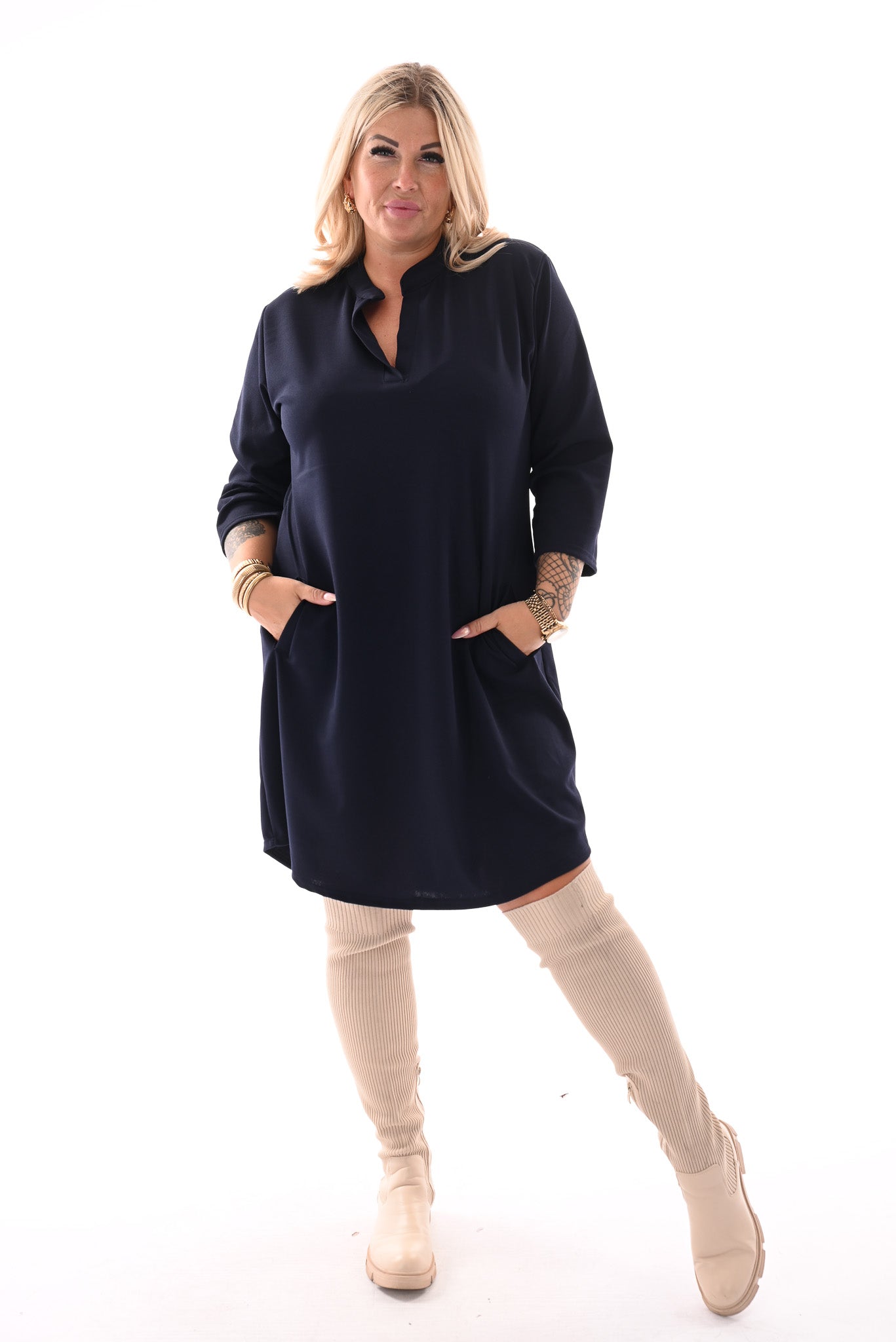 Tuniek 3/4e mouwen met zakken marineblauw