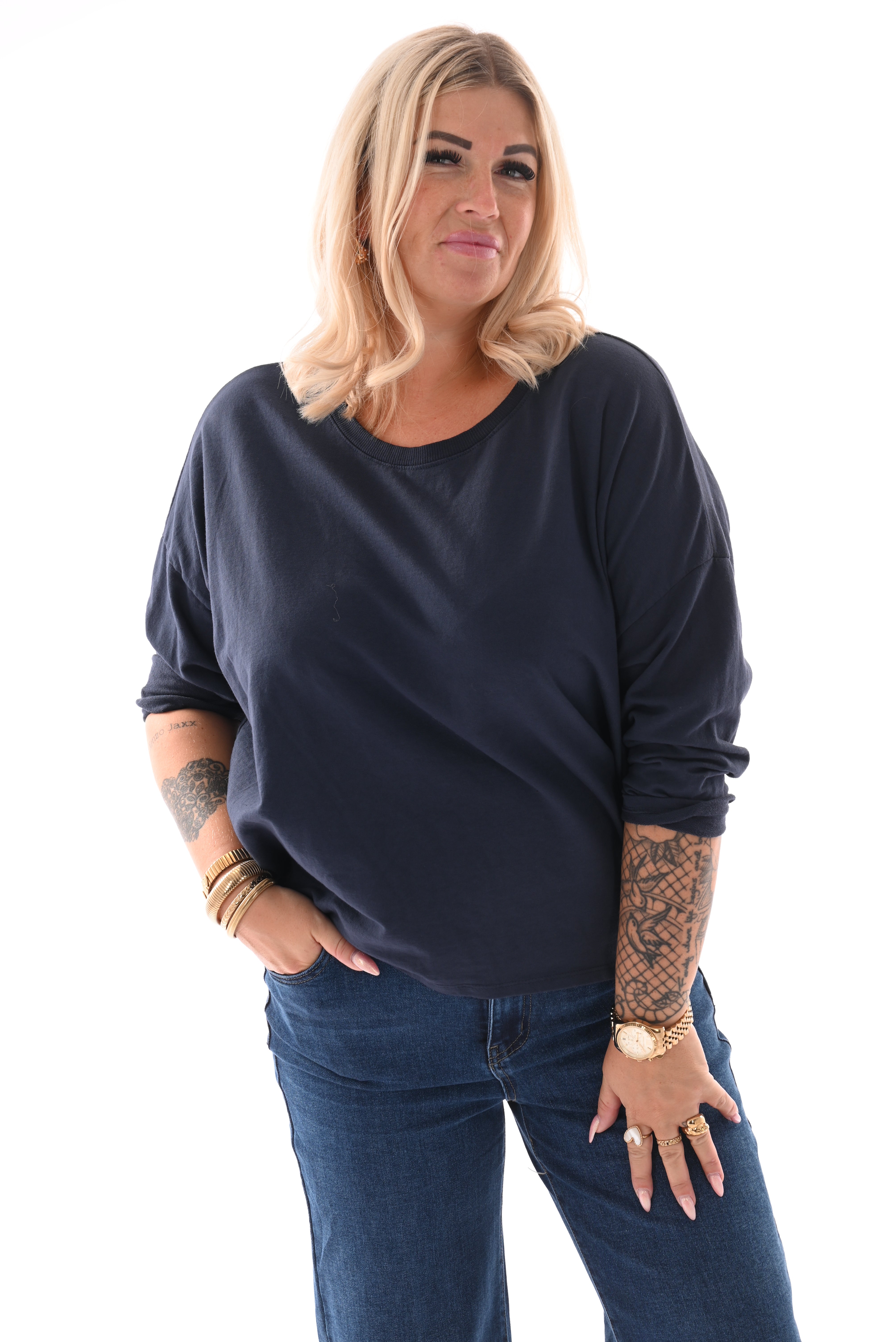 Basic top marineblauw
