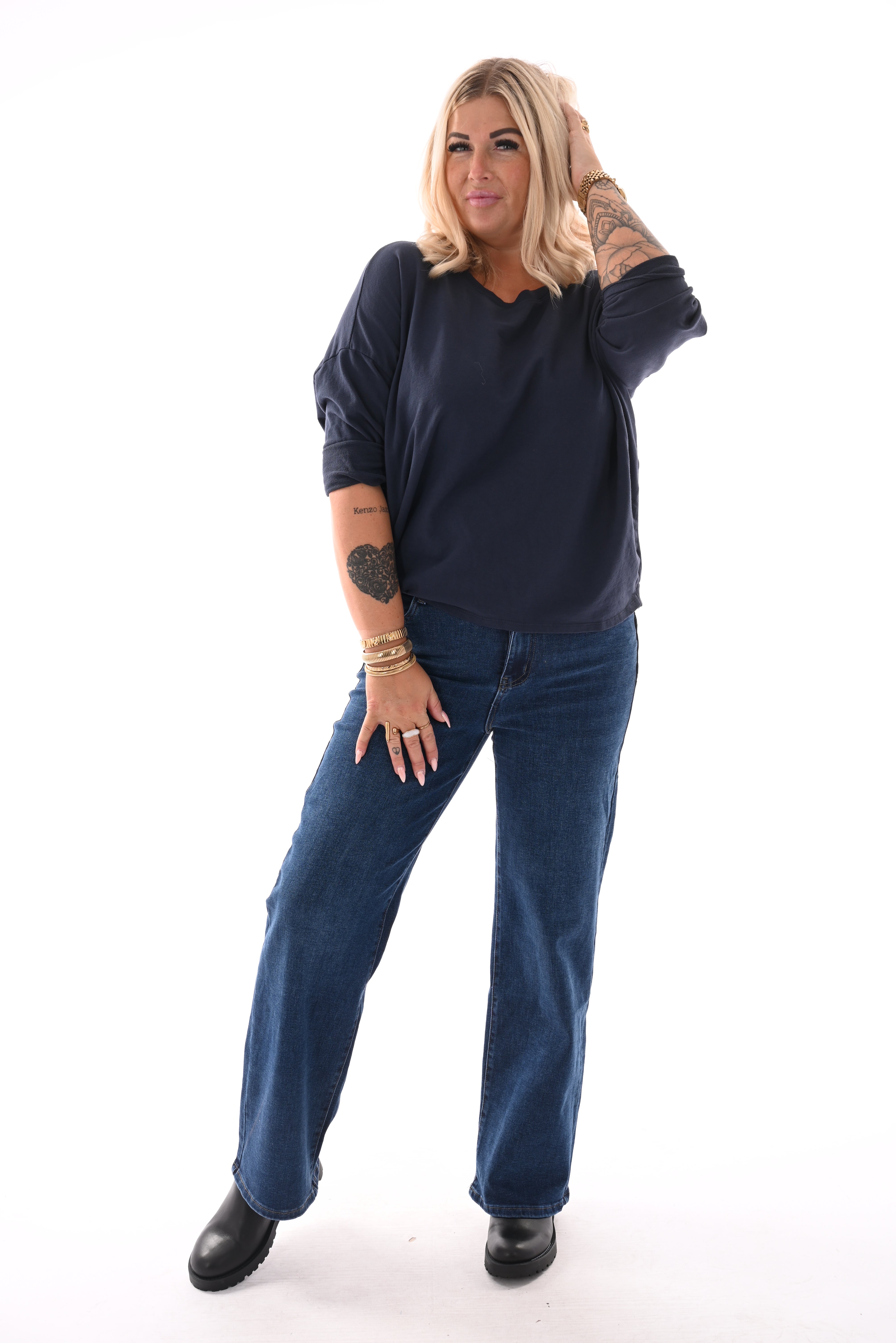 Basic top marineblauw