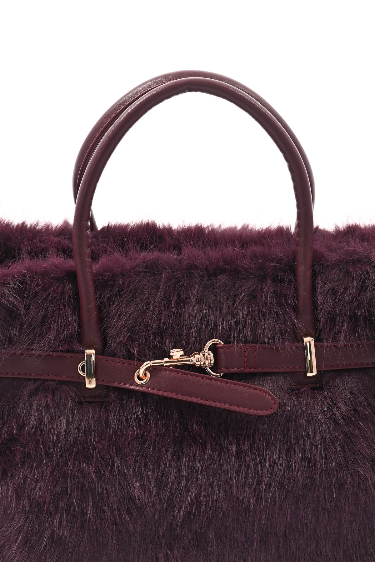 Furry handtas riemdetail aubergine