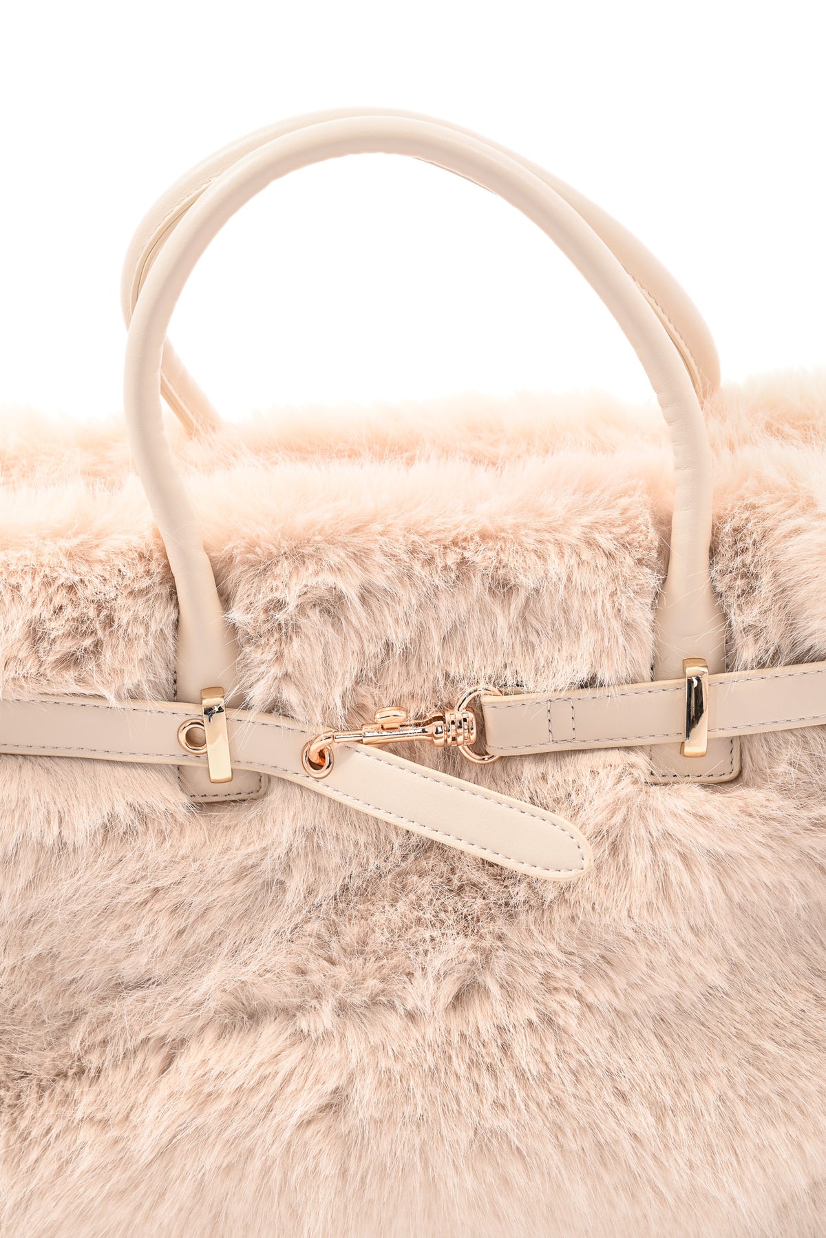 Furry handtas riemdetail beige