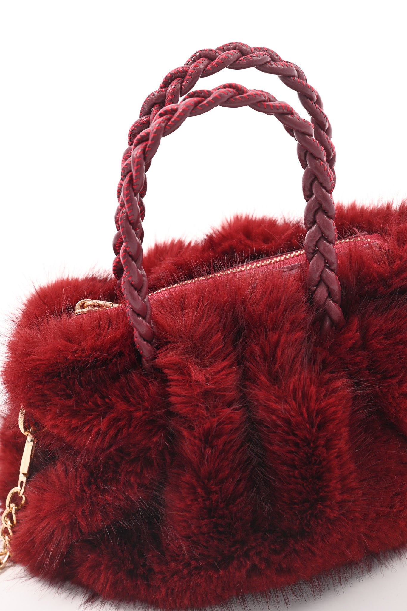Mini furry handtas bordeaux