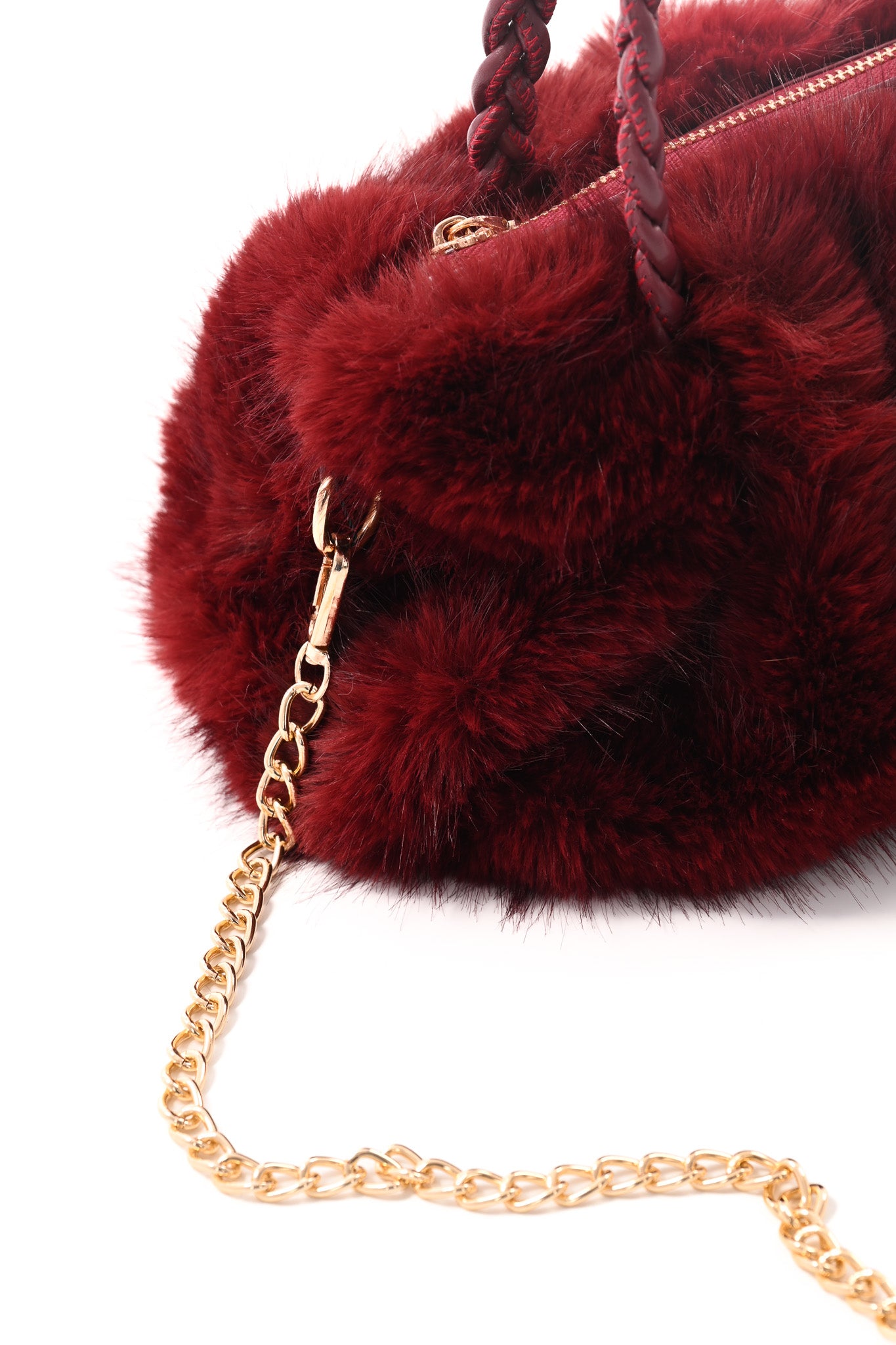 Mini furry handtas bordeaux