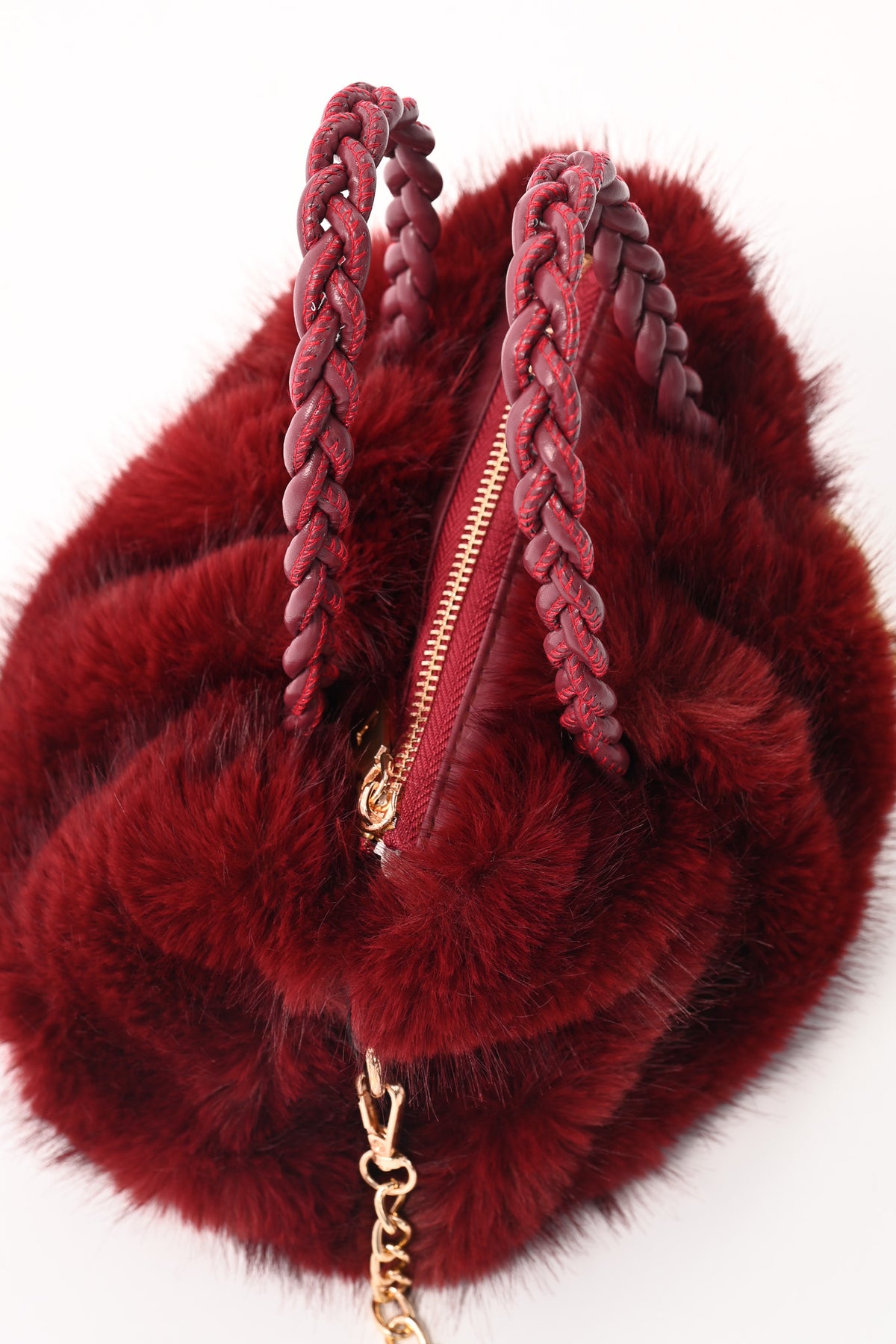 Mini furry handtas bordeaux
