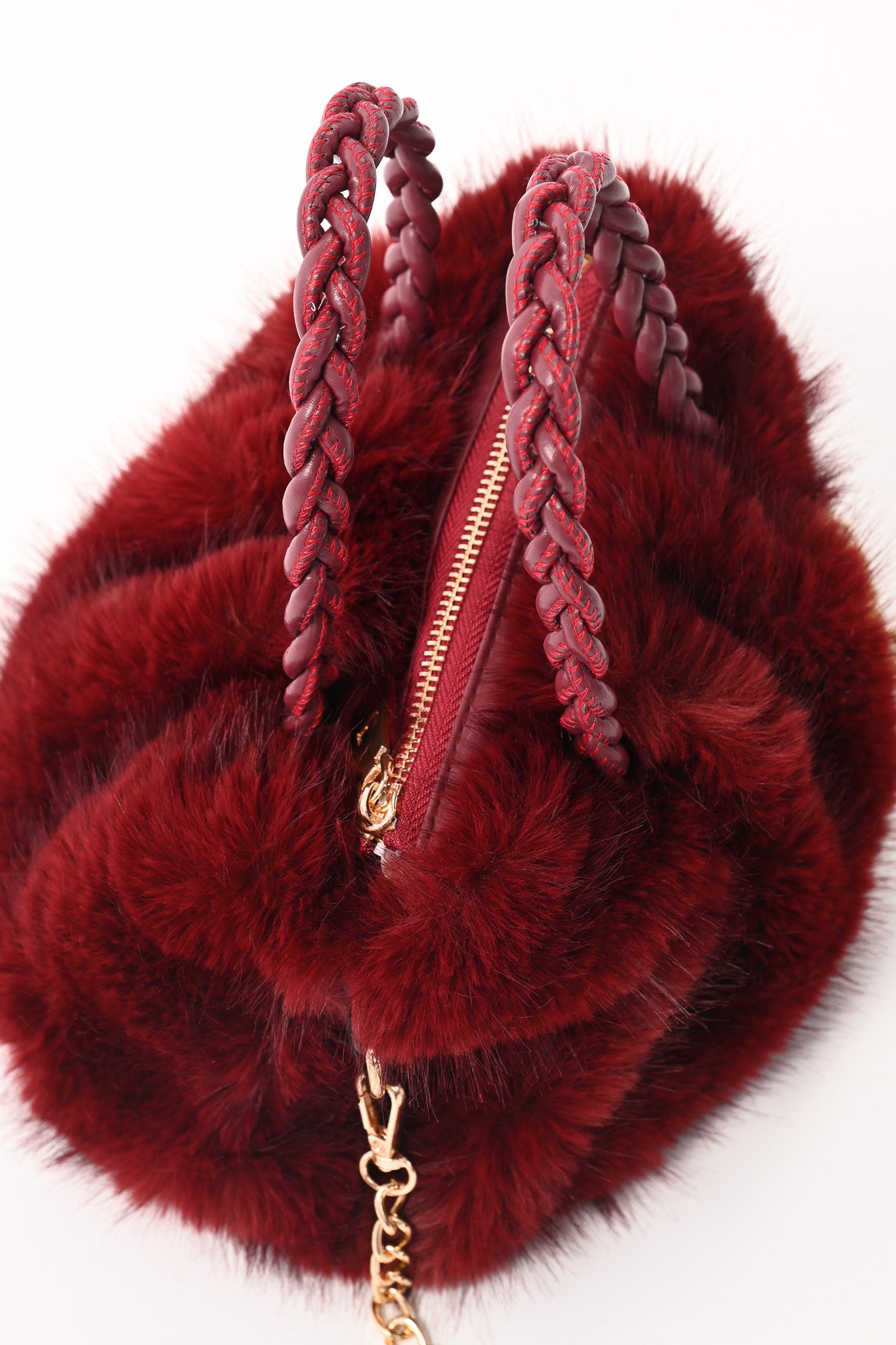 Mini furry handtas bordeaux