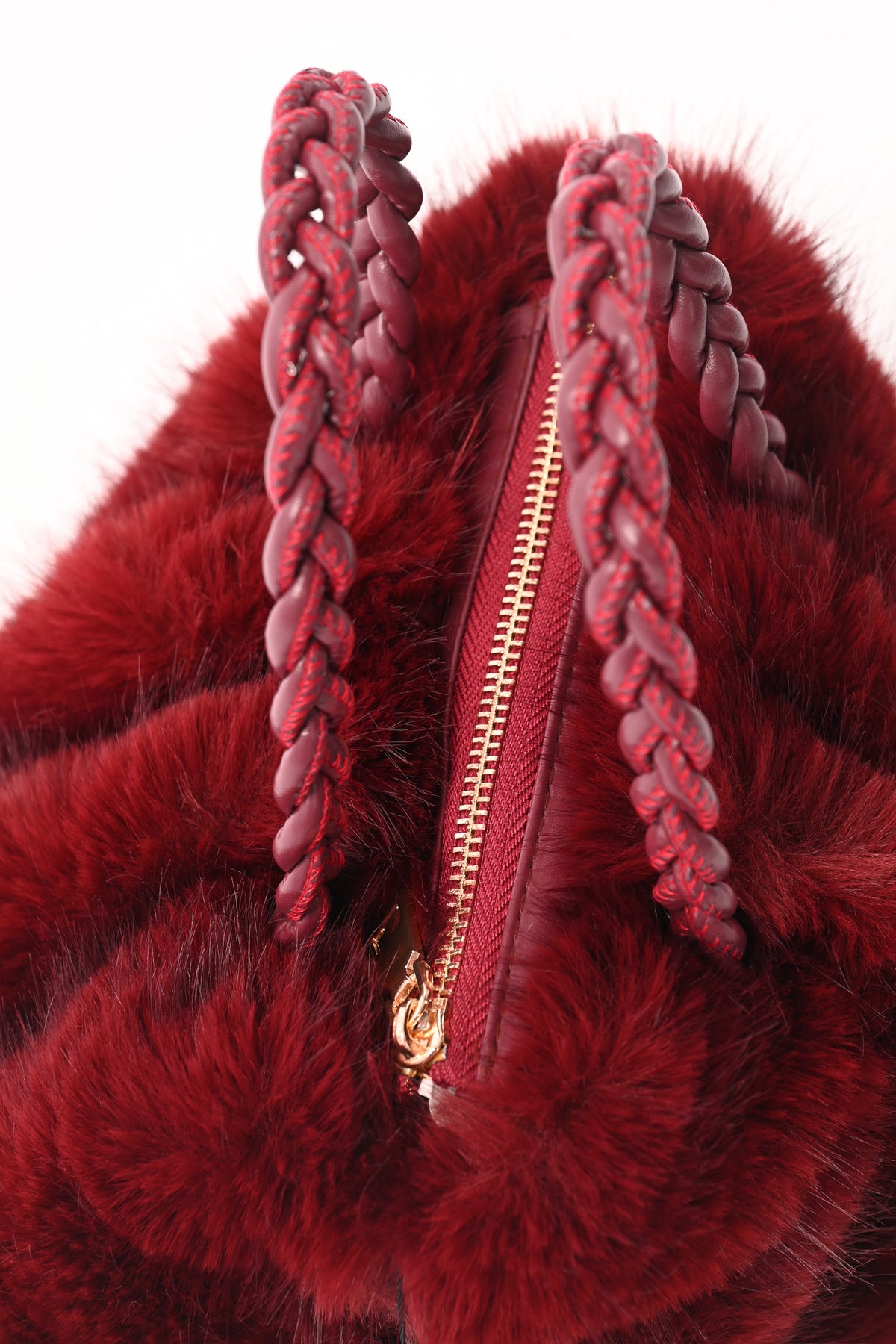 Mini furry handtas bordeaux