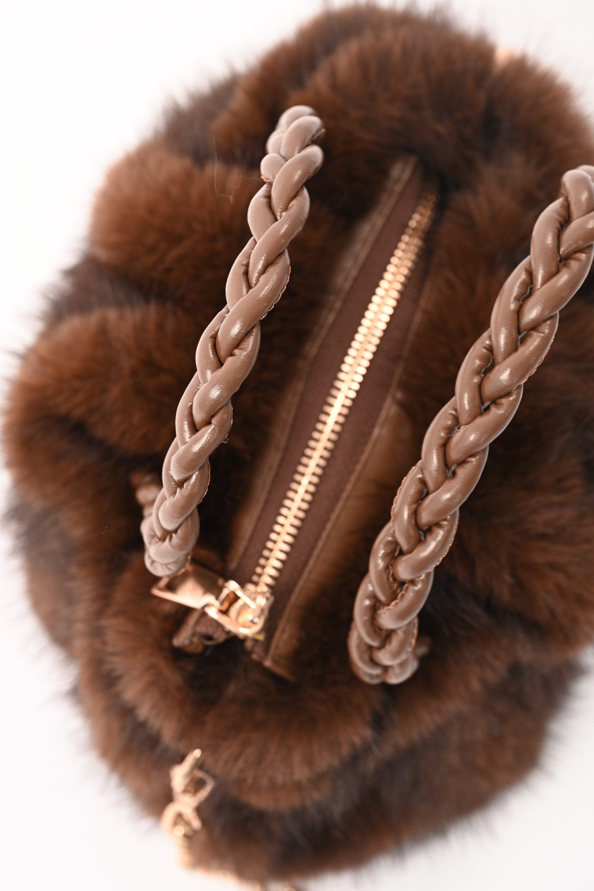 Mini furry handtas donkerbruin