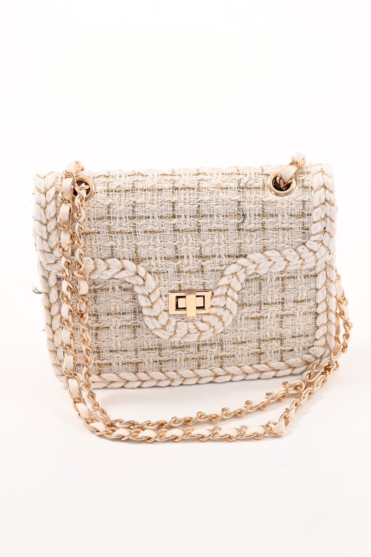 Mini schoudertas lurex roomwit