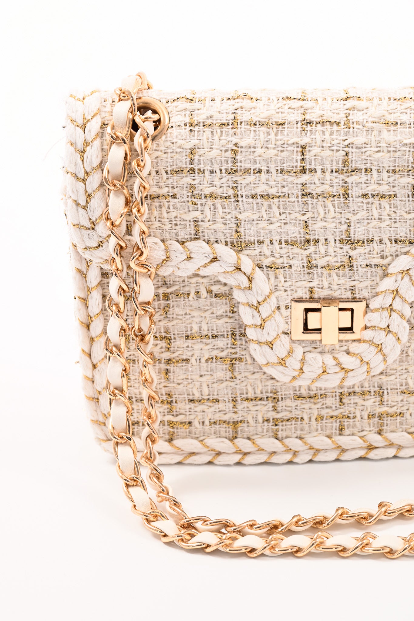 Mini schoudertas lurex roomwit