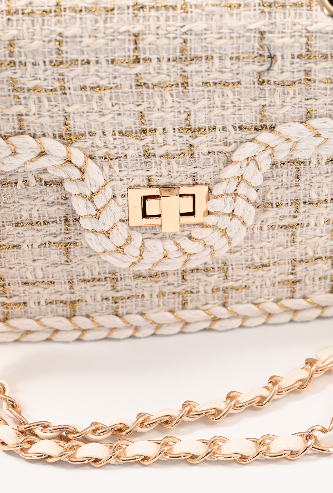 Mini schoudertas lurex roomwit