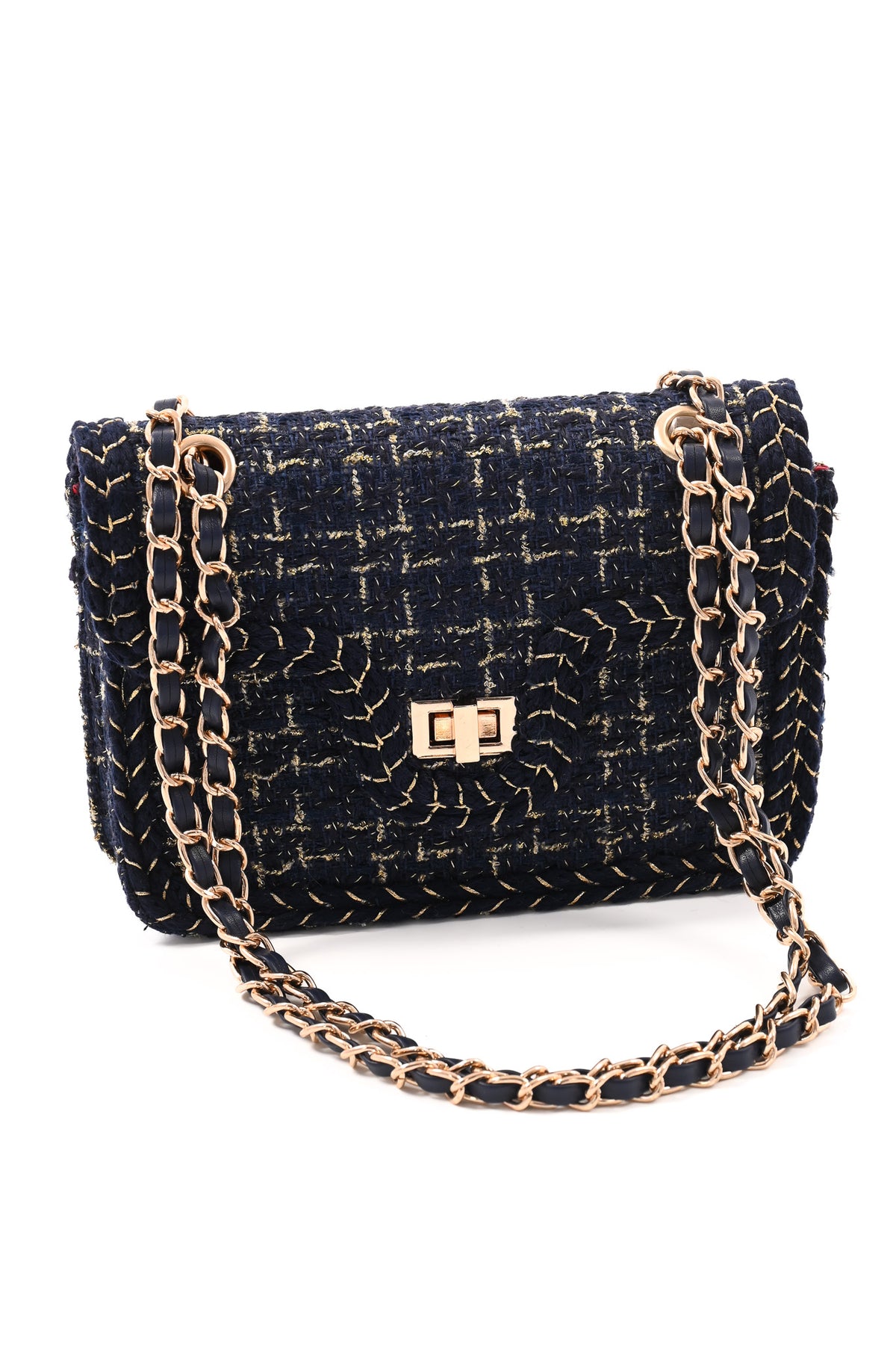 Mini schoudertas lurex marineblauw