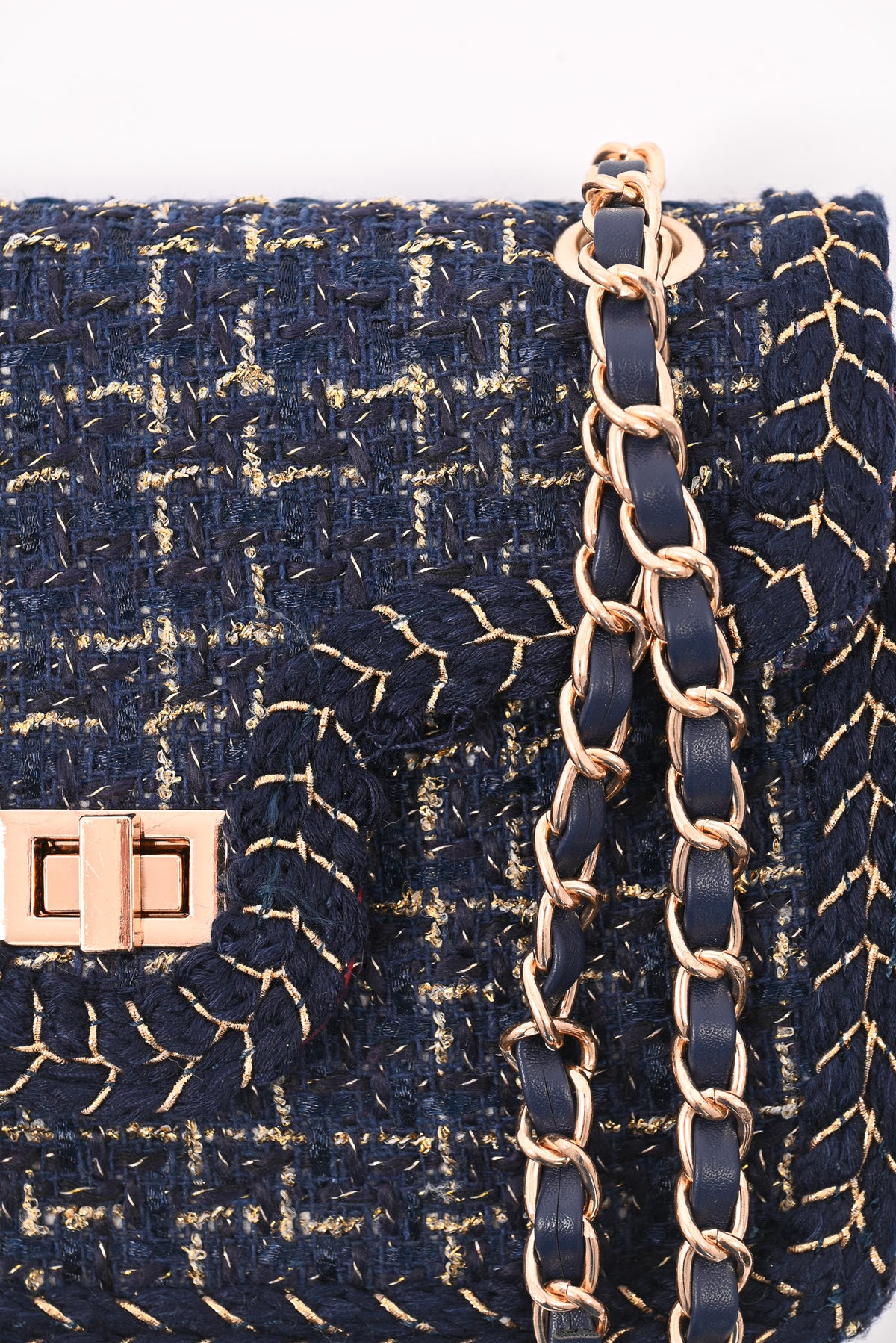 Mini schoudertas lurex marineblauw