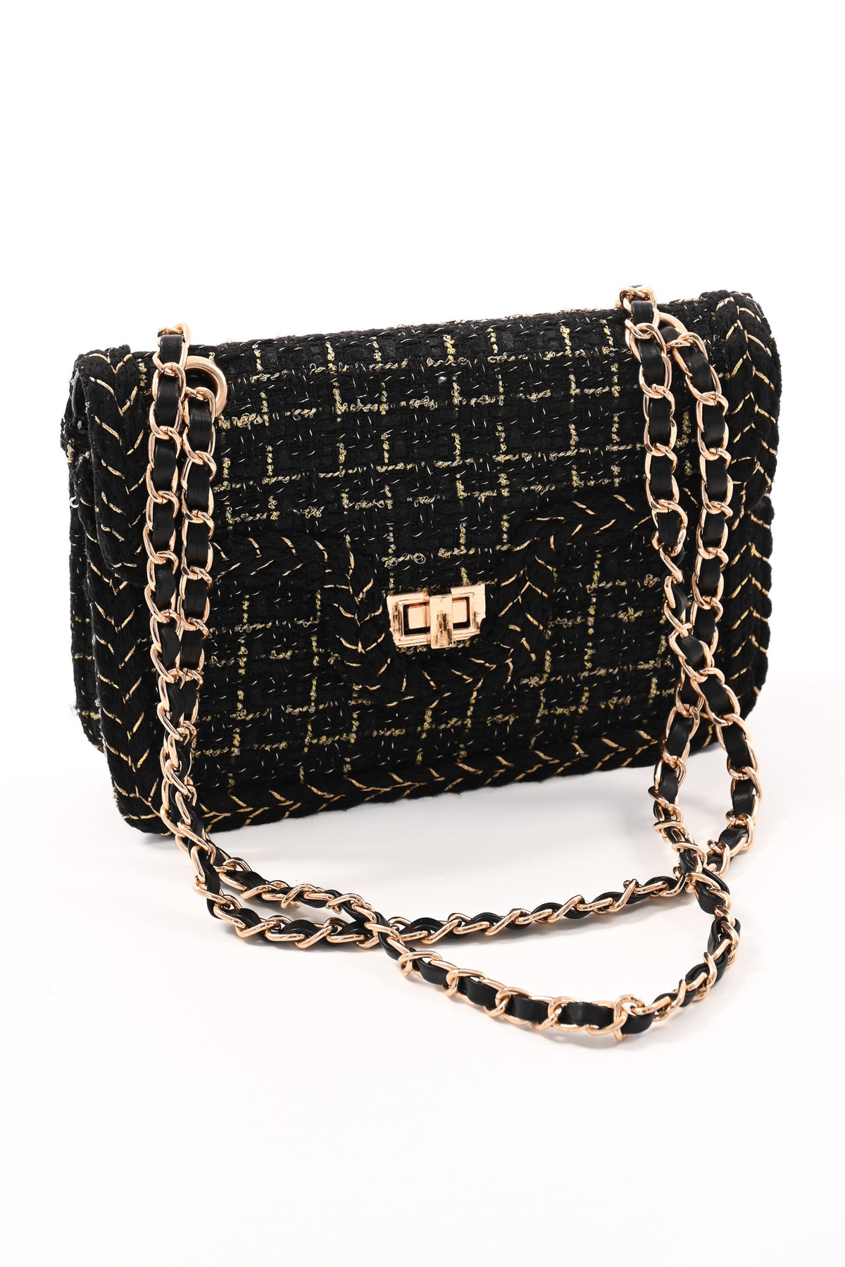 Mini schoudertas lurex zwart