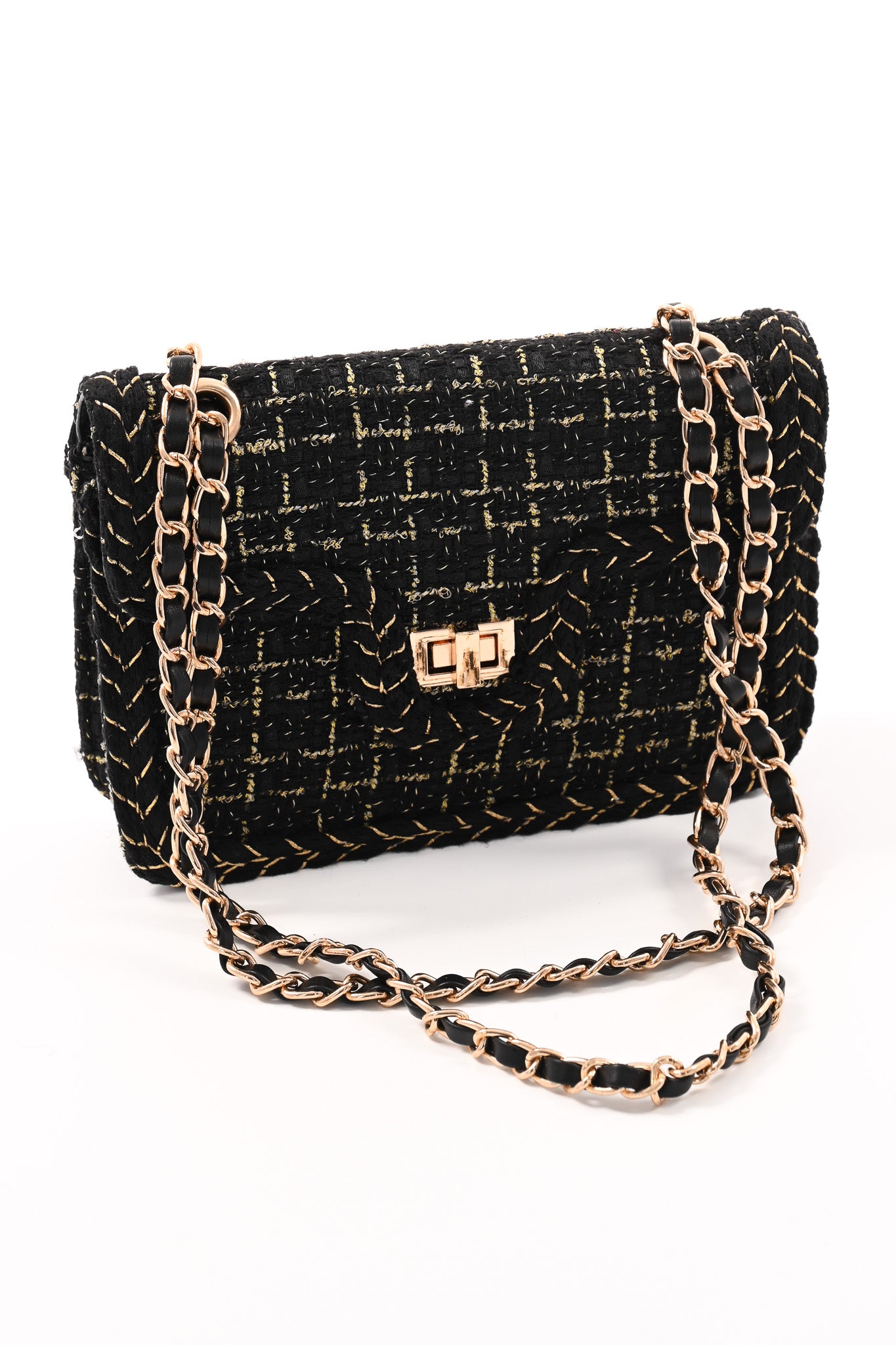 Mini schoudertas lurex zwart