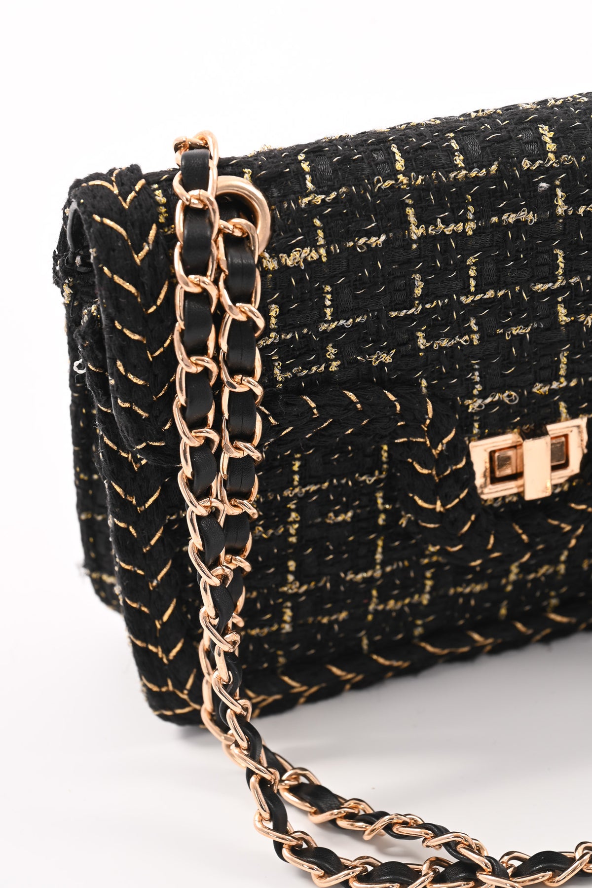 Mini schoudertas lurex zwart