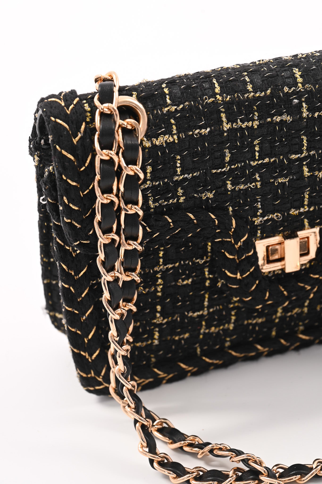 Mini schoudertas lurex zwart