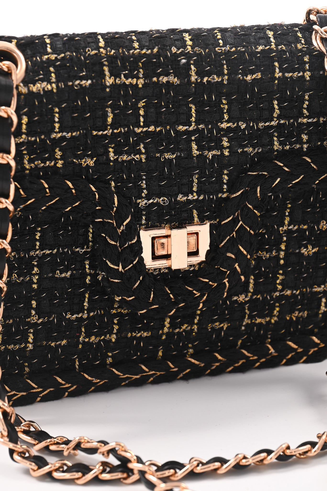 Mini schoudertas lurex zwart