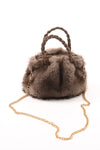 Mini furry handtas taupe