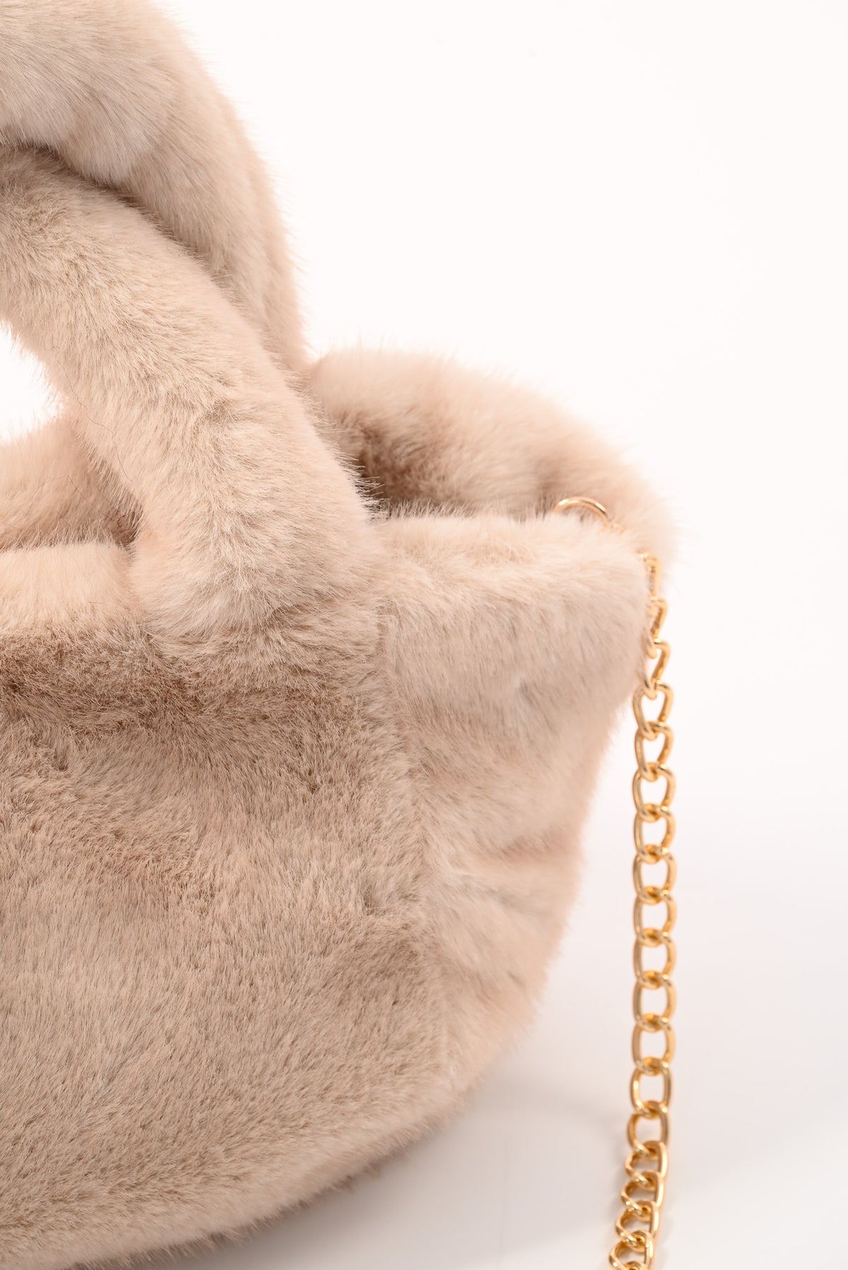 Furry handtas klein beige