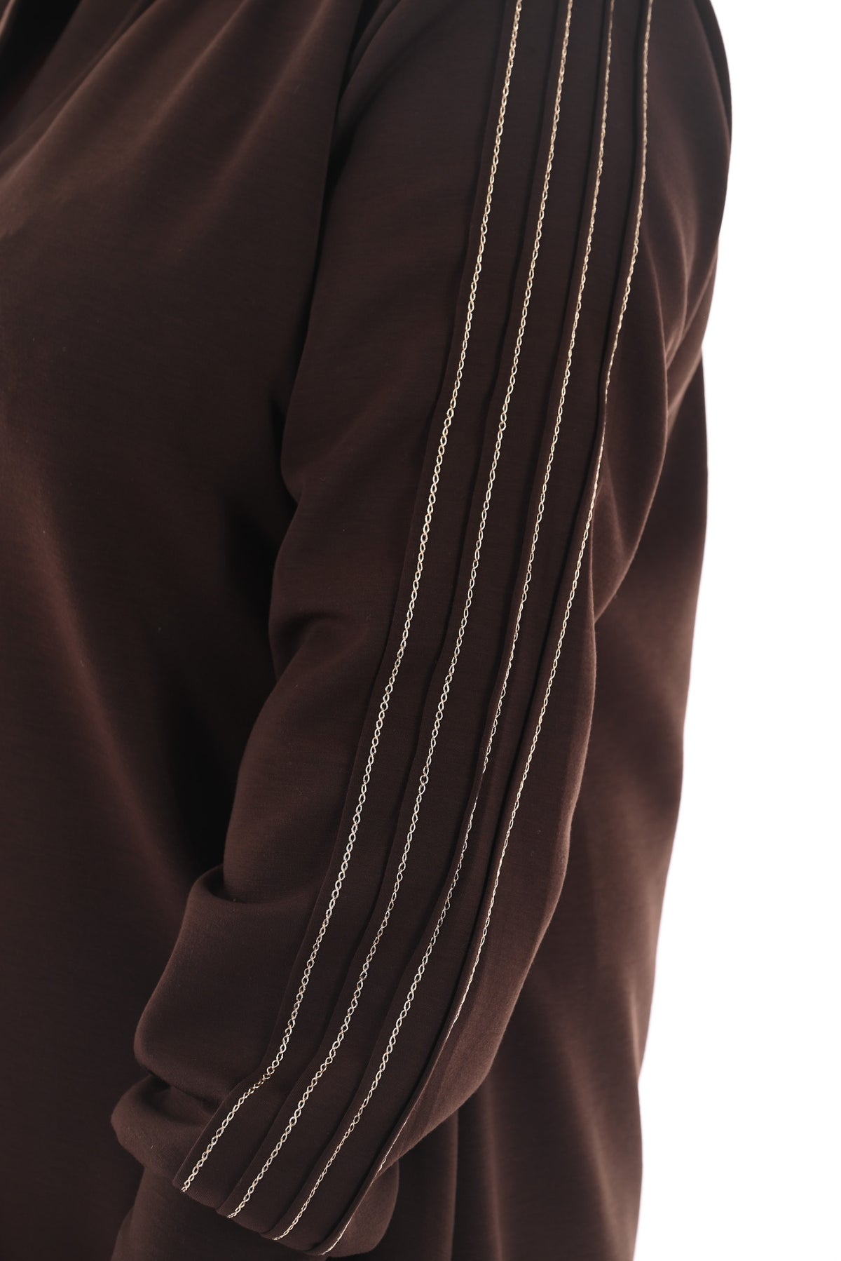 Tuniek deluxe v-hals gouden bies donkerbruin