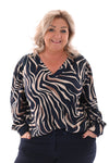Top v-hals abstracte zebraprint marineblauw