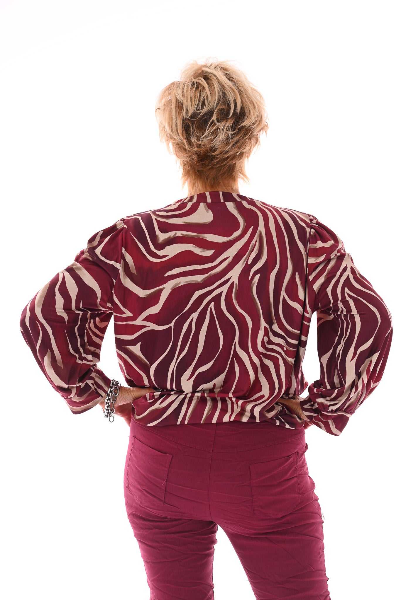 Top v-hals abstracte zebraprint bordeaux