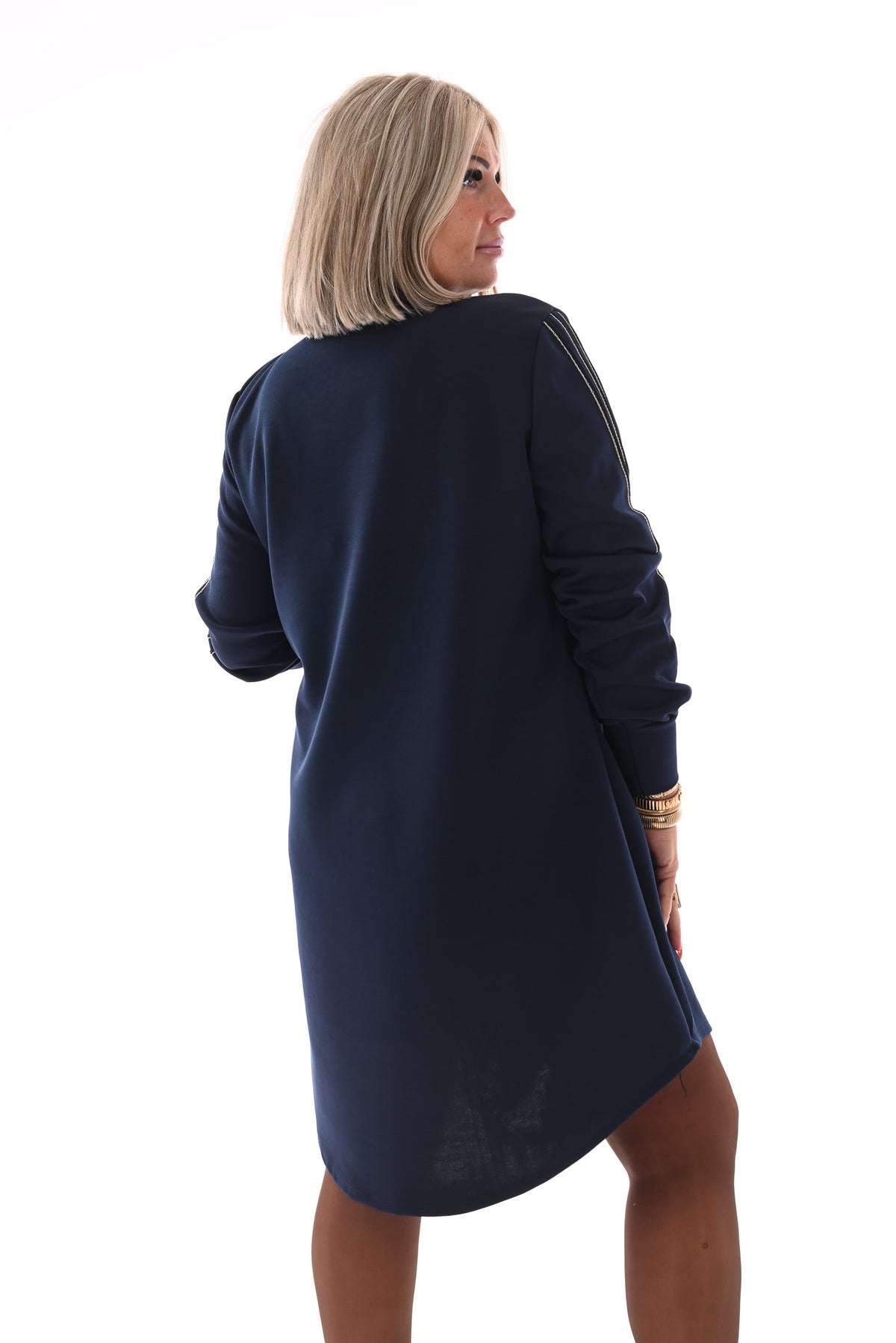 Tuniek deluxe v-hals gouden bies marineblauw