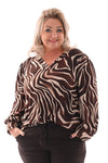 Top v-hals abstracte zebraprint bruin