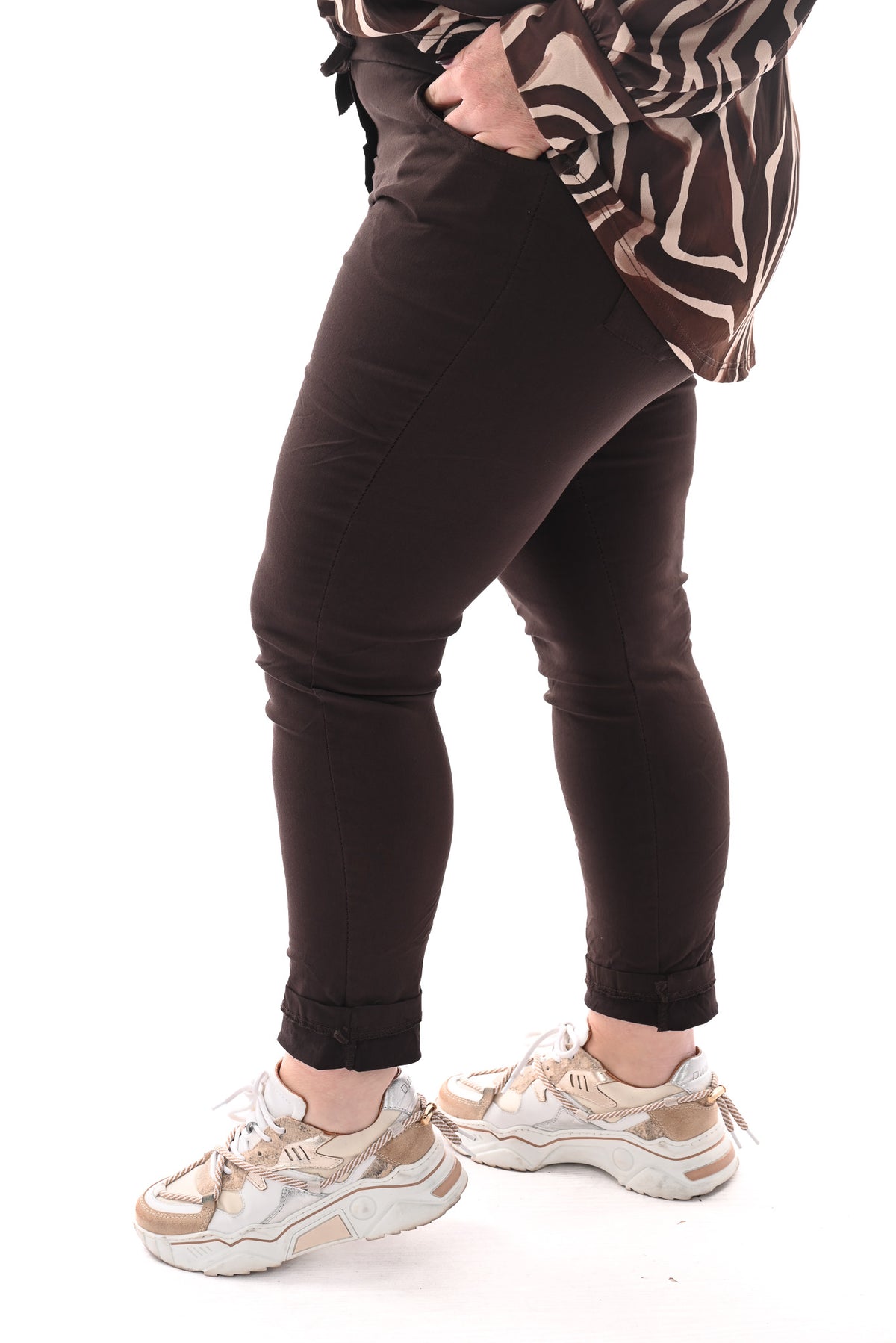 Stretchbroek uni donkerbruin
