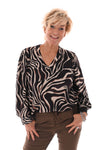 Top v-hals abstracte zebraprint zwart