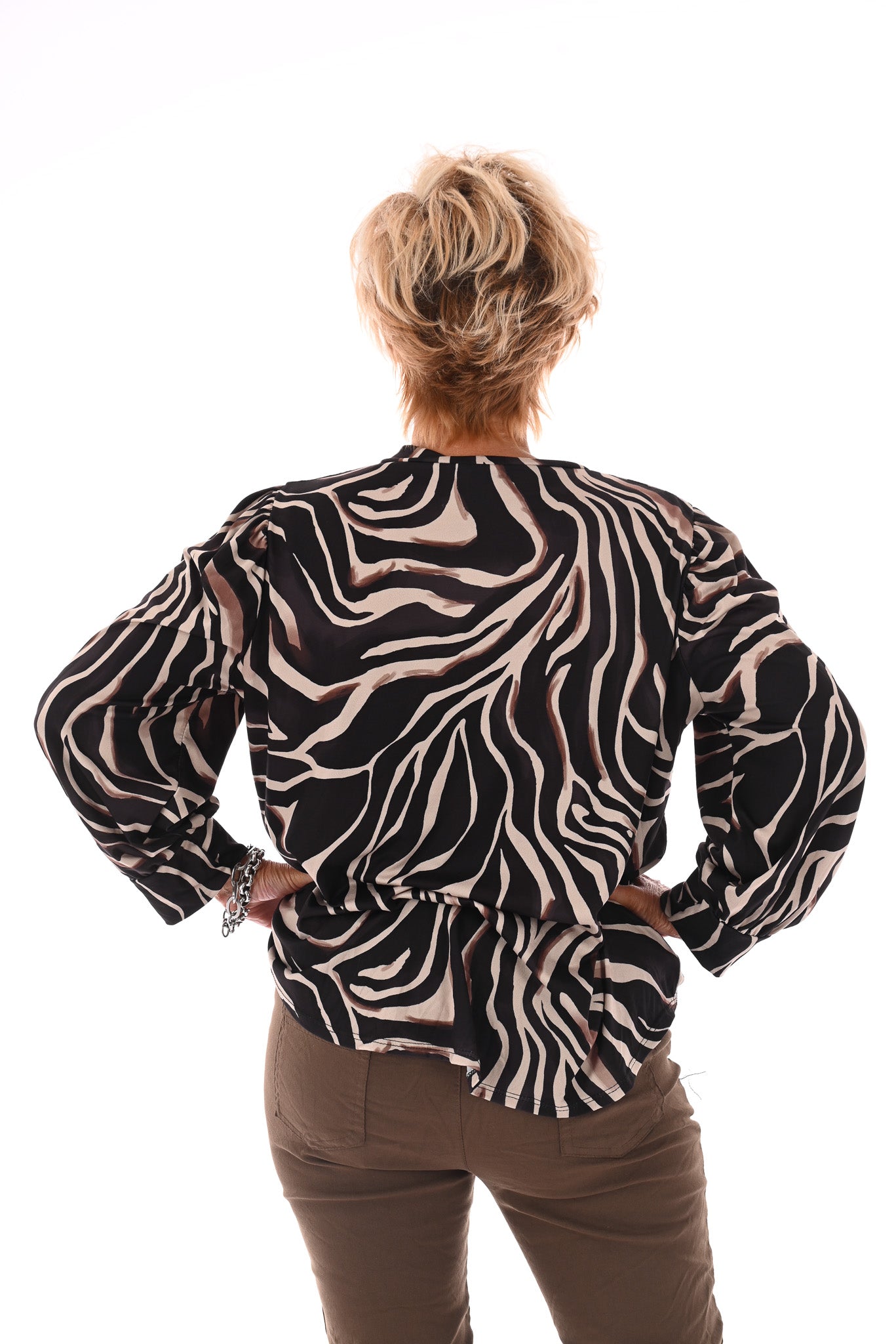 Top v-hals abstracte zebraprint zwart