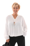 Top v-hals glitter trompetmouwen met ketting wit