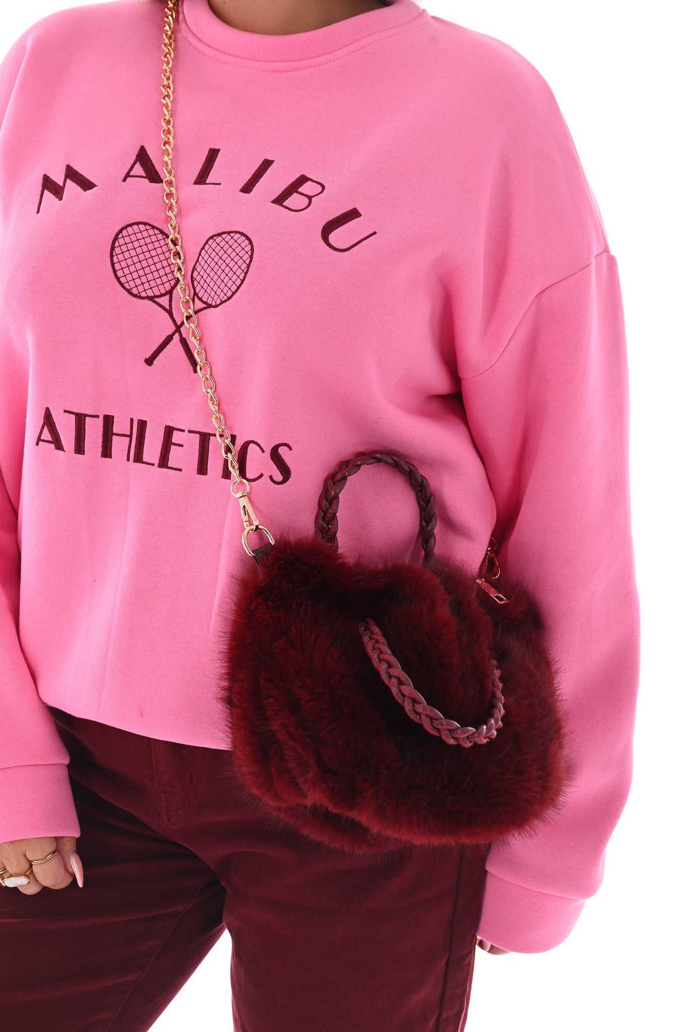 Mini furry handtas bordeaux